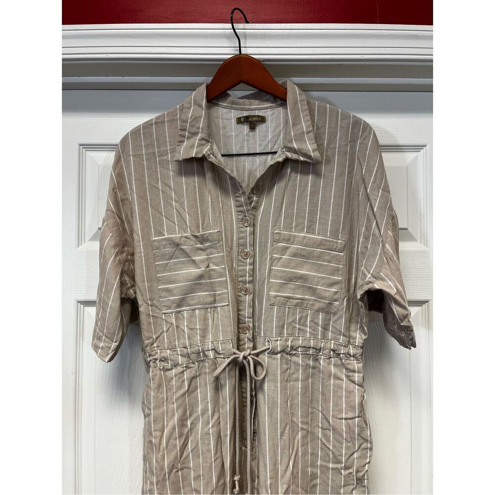 T. Swim by Golf Tan Striped Linen Blend Jumpsuit Sz 42 or US M